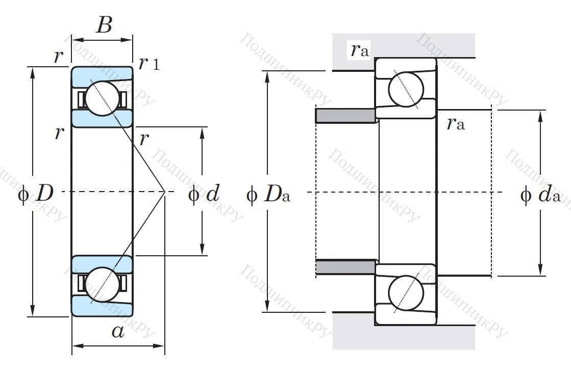 Однорядный шариковый подшипник 7208