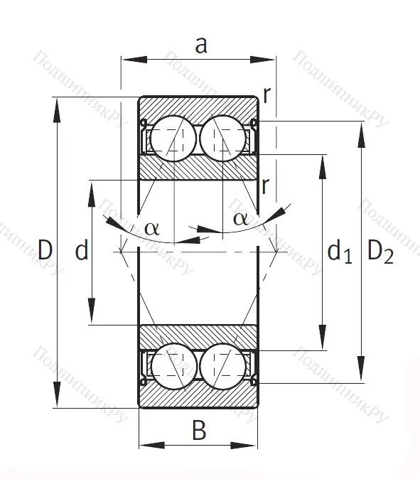 Двухрядный шариковый подшипник 3207 B 2ZRTNG