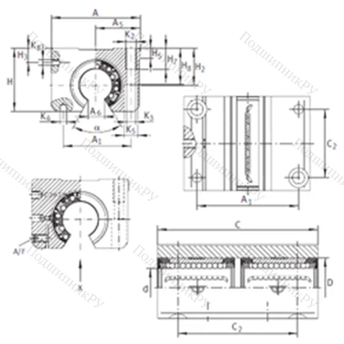 Подшипник шариковый линейный KTNOS 25 C-PP-AS