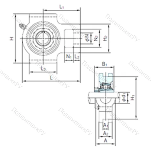Подшипниковый узел шариковый радиальный UKT 205+H 2305