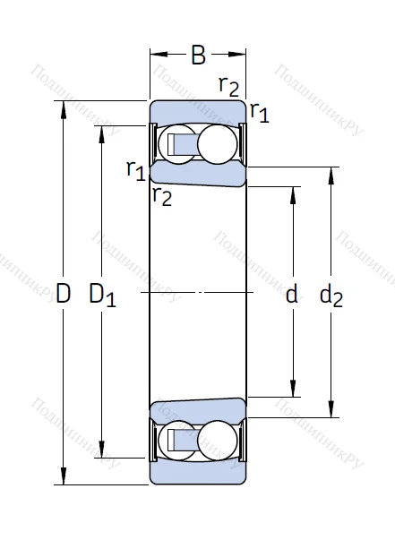 Двухрядный шариковый подшипник 2209 E-2RS 1KTN 9