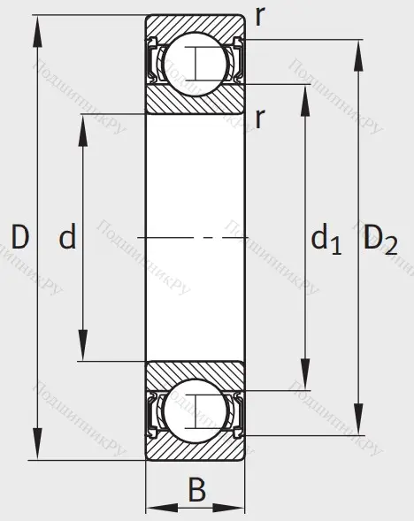 Однорядный шариковый подшипник 6010 2RSR