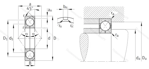 Радиально-упорный шариковый подшипник QJ 218 N 2MPA от производителя  FAG Радиально-упорный шариковый подшипник QJ 218 N 2MPA от производителя  FAG