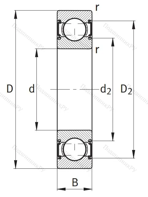 Однорядный шариковый подшипник 6203 C 2HRS