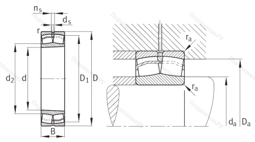 Сферический роликовый подшипник с конической посадкой на вал 22216 E 1K от производителя  FAG