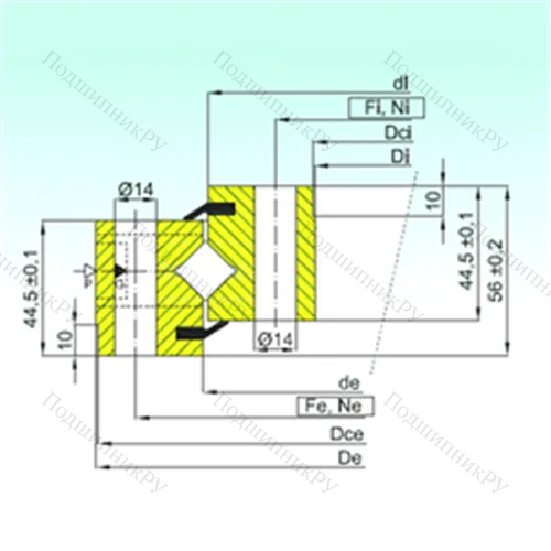 Подшипник роликовый опорно-поворотный NR 1.14.0944.200-1PPN