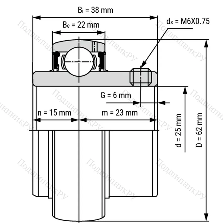 Радиальный шариковый подшипник UC 305 - Вал 25мм