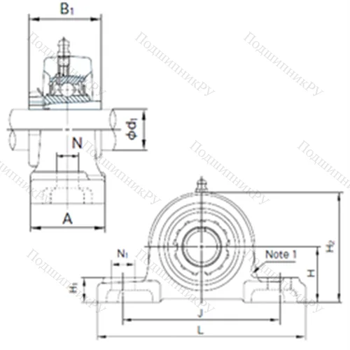 Подшипниковый узел шариковый радиальный UKP 313+H 2313