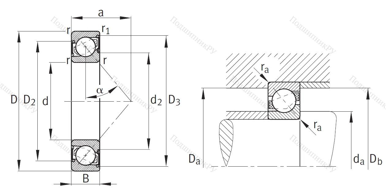 Однорядный шариковый подшипник 7305 B 2RS TVP